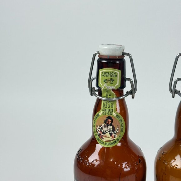 Grolsch 2 Amber Glass Swing Top Bottles Embossed Logo Bar Collectibles Bottles - Picture 2 of 8